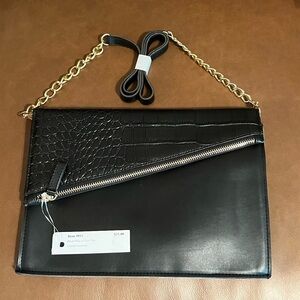 Elegant Black Croc-Embossed Clutch